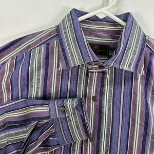 Etro Dress Shirt Mens 44 Purple Striped Jacquard Made Italy Cotton Long Sleeve